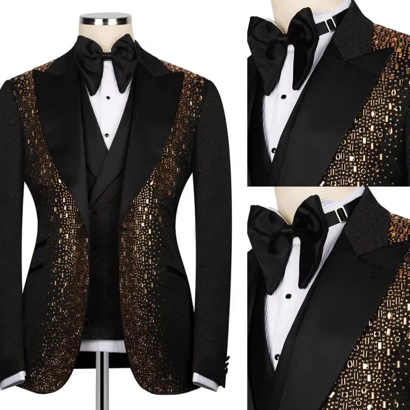 Customized Men's 2 Piece Slim Fit Tuxedo Set Luxury Formal Business Wedding Groom High Quality Gold Embroidery Suits for Men