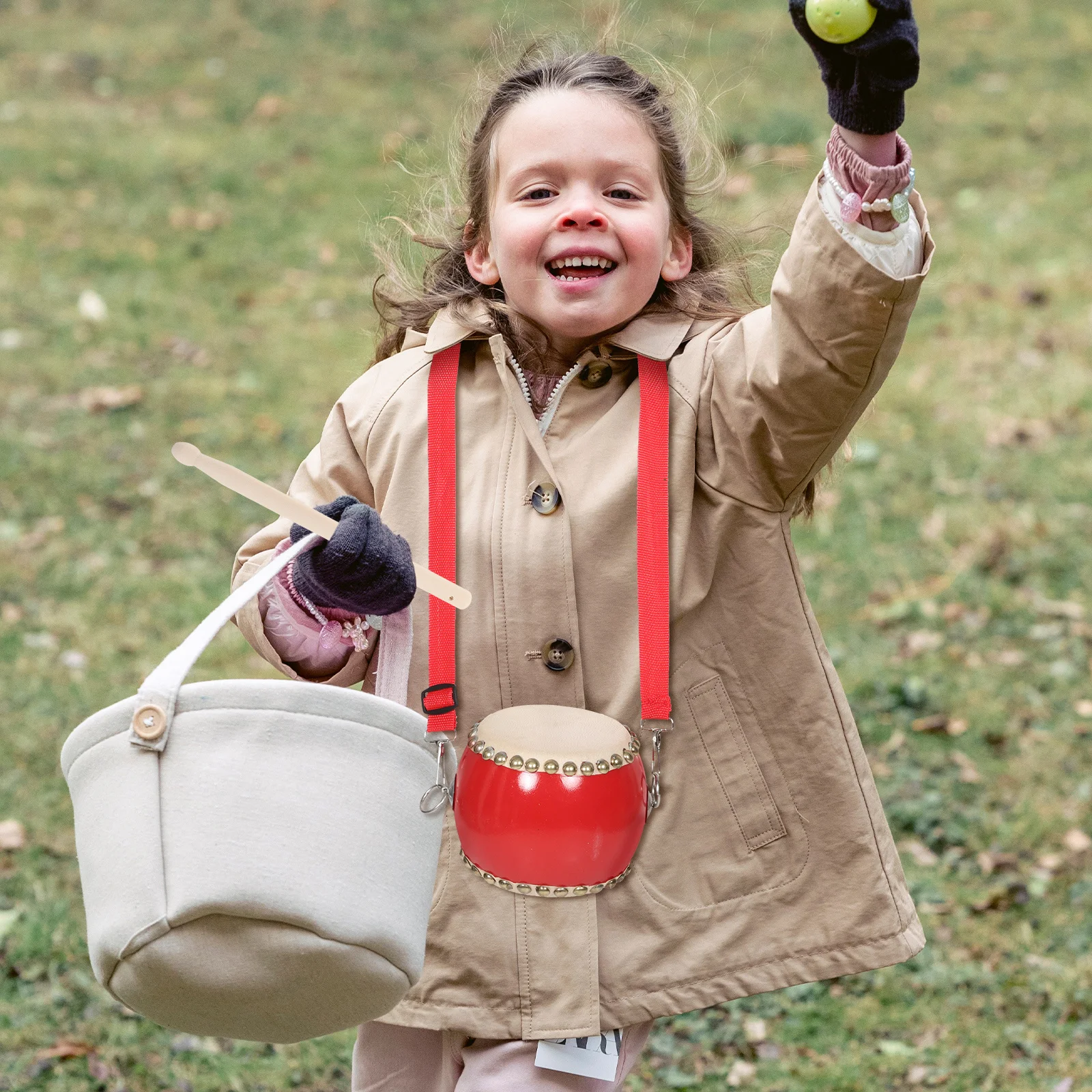 1 set di batteria piccola per bambini, strumento a percussione portatile, tamburo a mano per bambini con bacchette, sviluppo dell'allenamento del ritmo precoce