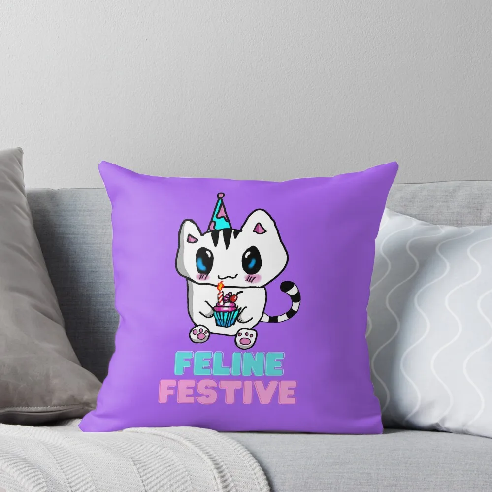 Feline Festive Throw Pillow Custom Cushion Photo Cushion Cover Sofa Covers Sofas Covers