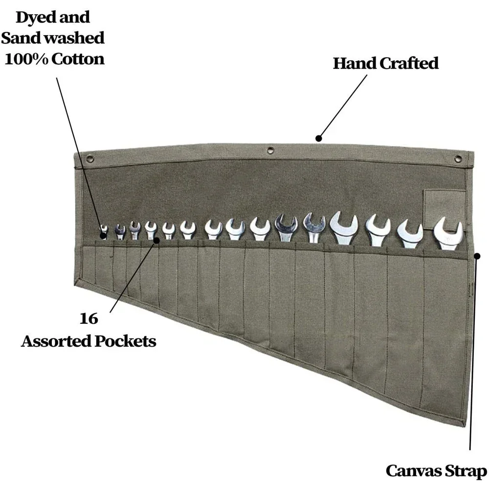14 карманов, 16 унций, вощеная холщовая конструкция, электрический ключ и рулон инструментов, прочный мешок для инструментов