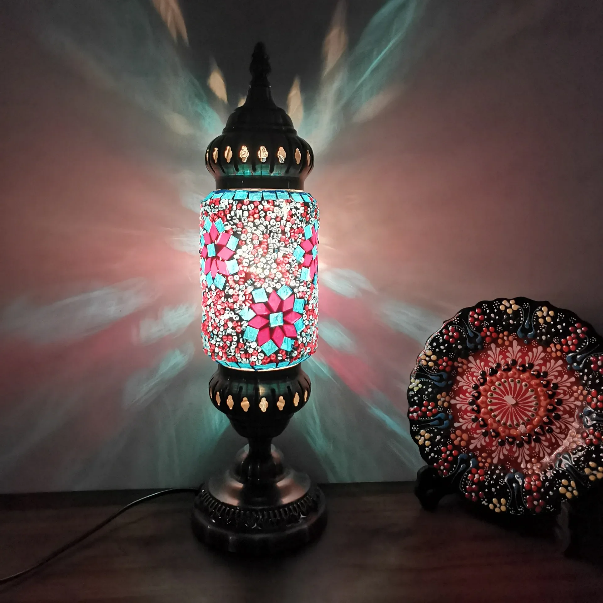 DurableTürkiye Glazed Decorative Table Lamp Handicraft Straight Tube Retro Living Room Bedroom Restaurant Coffee Shop