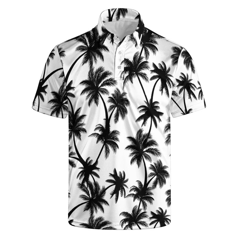 Cool 3d Print Hawaiian Polo Shirt Men Summer Tropical Plants Graphic Short Sleeves T Shirts Tops Casual Button Lapel Tees