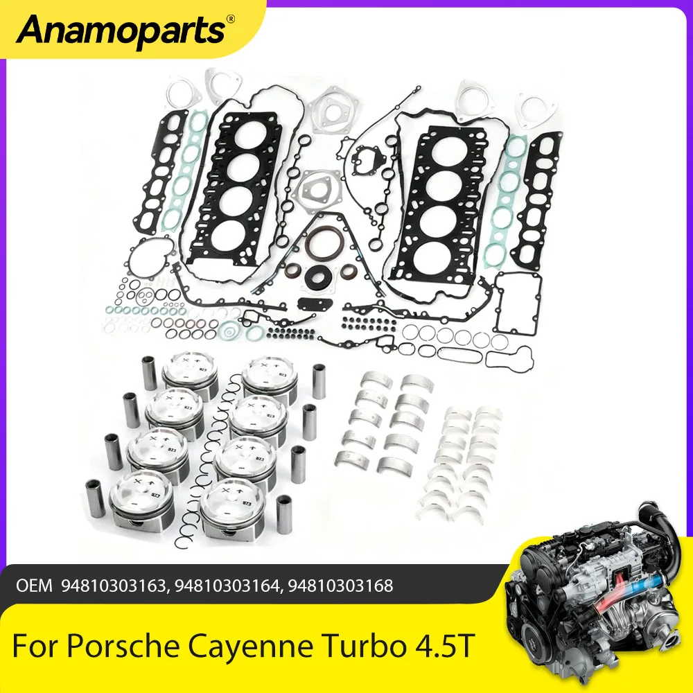 أجزاء المحرك إعادة بناء مجموعة حشيات الإصلاح مجموعة محامل بيستونز تناسب 4.5 لتر T M48.00 M48.50 لبورشه كايين S توربو 9PA 4.5L V8