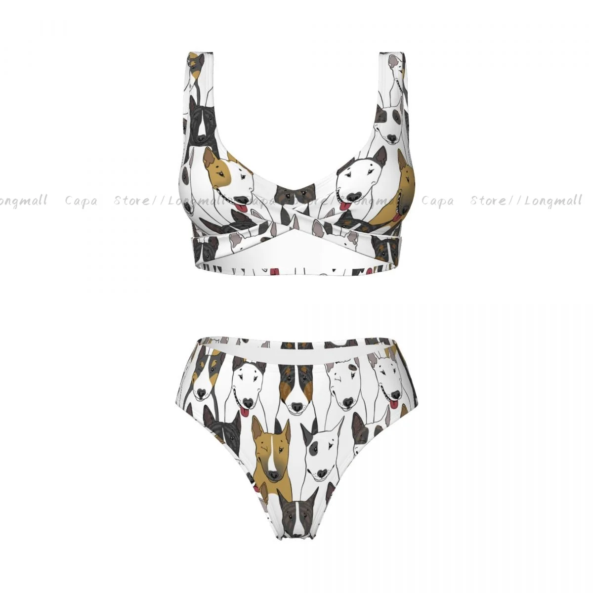 Costume da bagno estivo da donna con scollo a V, costume da bagno per cani Bull Terrier, costume da bagno da spiaggia femminile in 2 pezzi