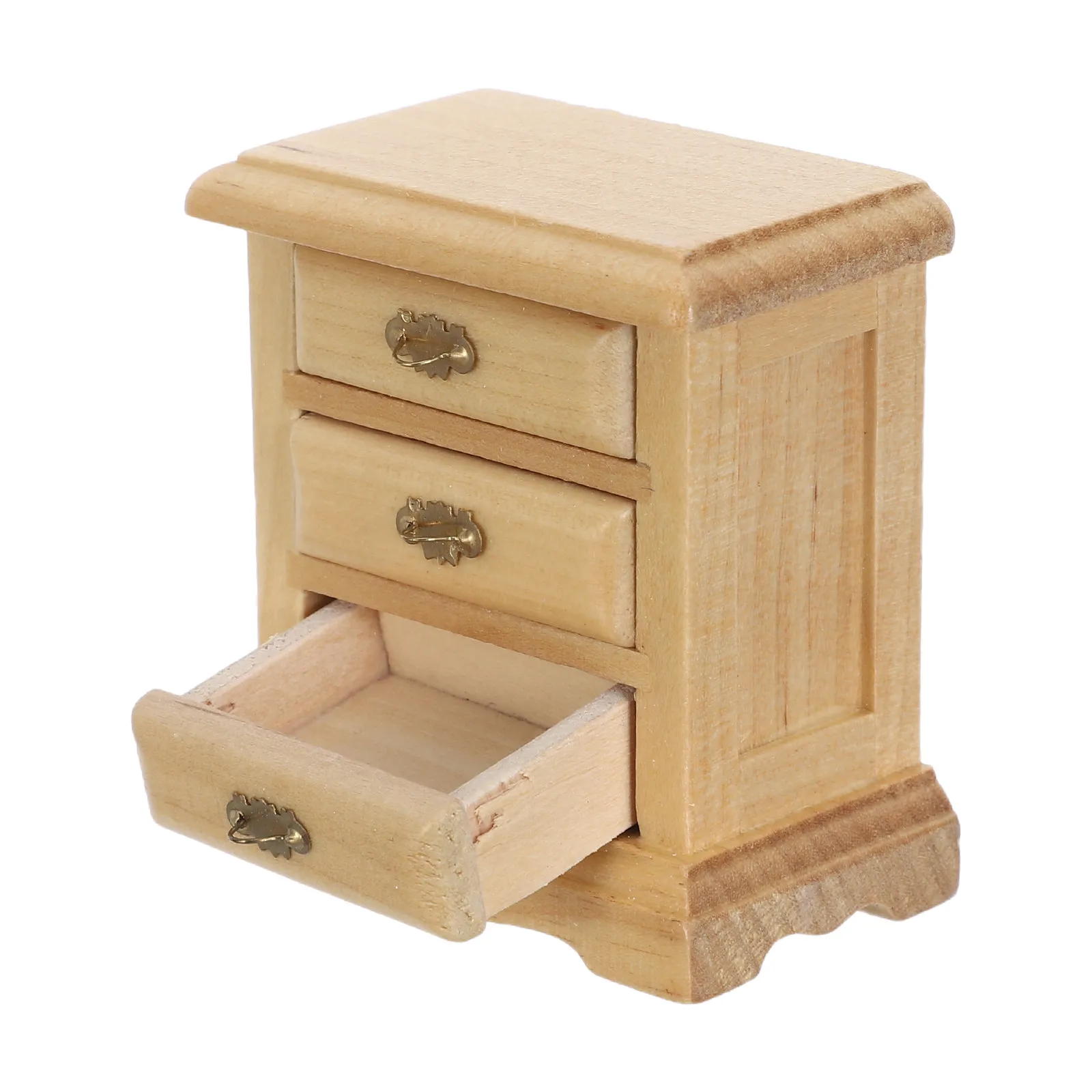 

Khaki Mini Wooden Nightstand 1:12 Scale Vintage Bedside Table Bedroom Drawer Cabinet Dollhouse Decoration Micro