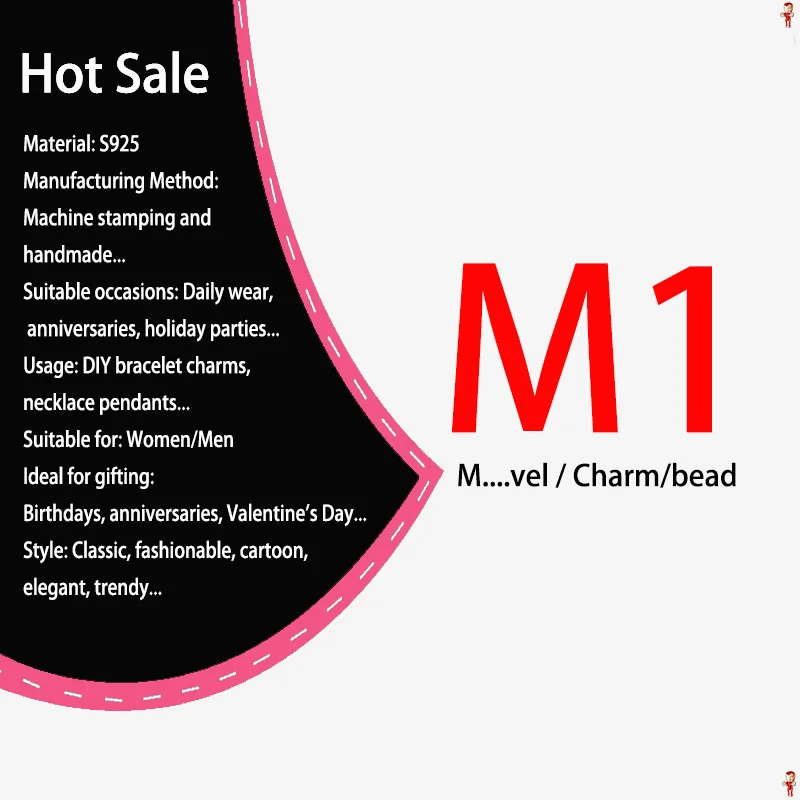 New Hero IP Character 925 Silver Fashion 3mm Bead Bracelet Charm for Brand Original Bracelets Perfect for DIY Jewelry Gifts