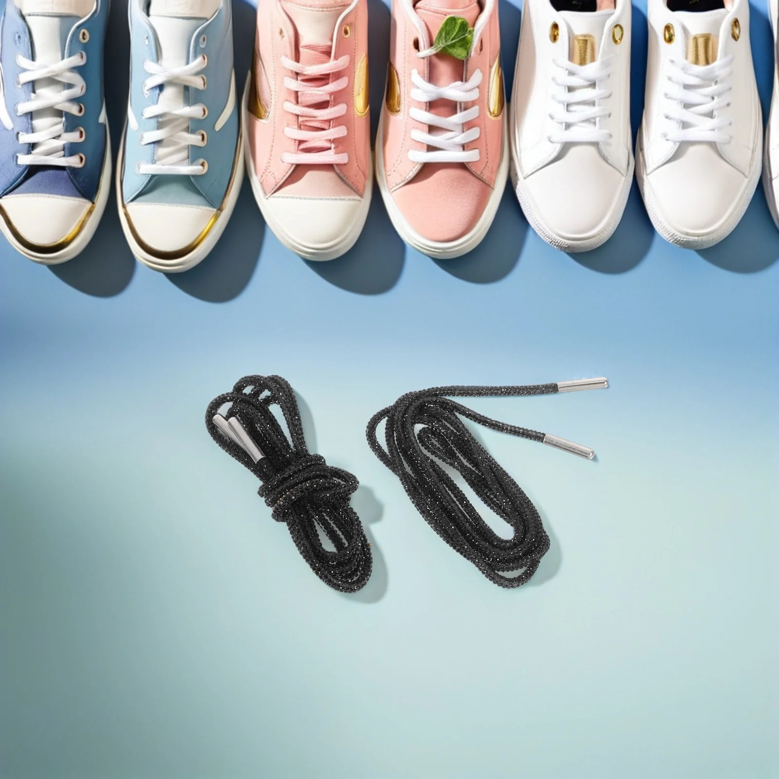 

1Pair Rhinestone Shoe Laces Black Crystal Bling Shoelaces for Sneakers Round Glitter Rope Shoelaces 47.16inch Ideal for Running