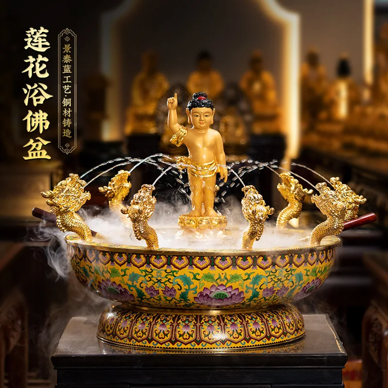 FJ  All-copper handmade Lotus Basin Kowloon Spit Water Festival Buddha's Birthday Prince Buddha Bath  Spoon Spray Set