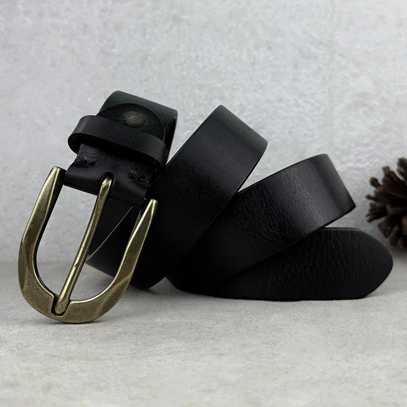 3.8cm Retro Trend Thick Belts Men Fashionable Versatile Handmade Needle Buckle Pure Cowhide Wide Youth Trendy Belts