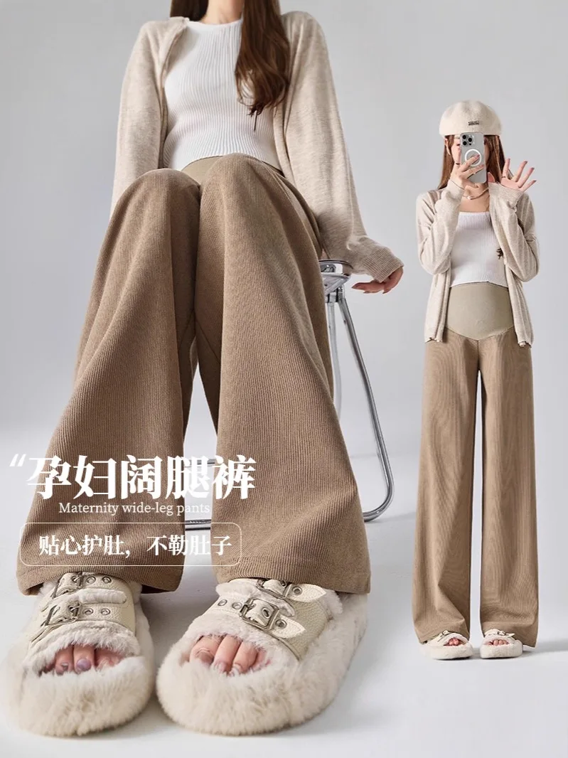 Autumn Winter Thicken Warm Woolen Maternity Straight Pants Elastic Waist Belly Pants Clothes for Pregnant Women Pregnancy