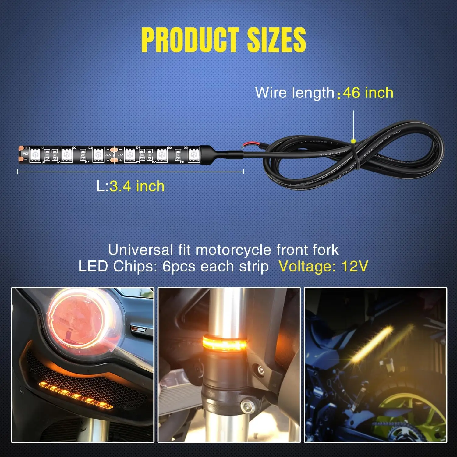 Nilight 2PCS 6-5050-SMD Waterproof Flexible Turn Signal Backup License Plate Universal Amber Lights Strip Universal for Motorcycle ATV UTV