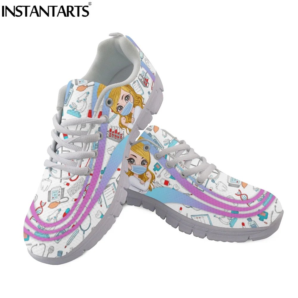 New Fashion Girls Casual Sneakers Personalized Nurse Medical Design Women Flats Shoes Female Nursing Lace Up Zapatos