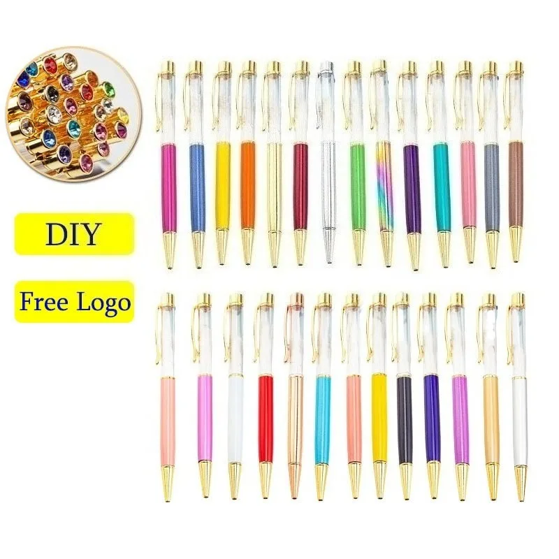 

DIY Crystal Diamond Пустая трубчатая ручка со сверлом сверху масляной ручки DIY Рекламная ручка с логотипом Офисные шариковые ручки