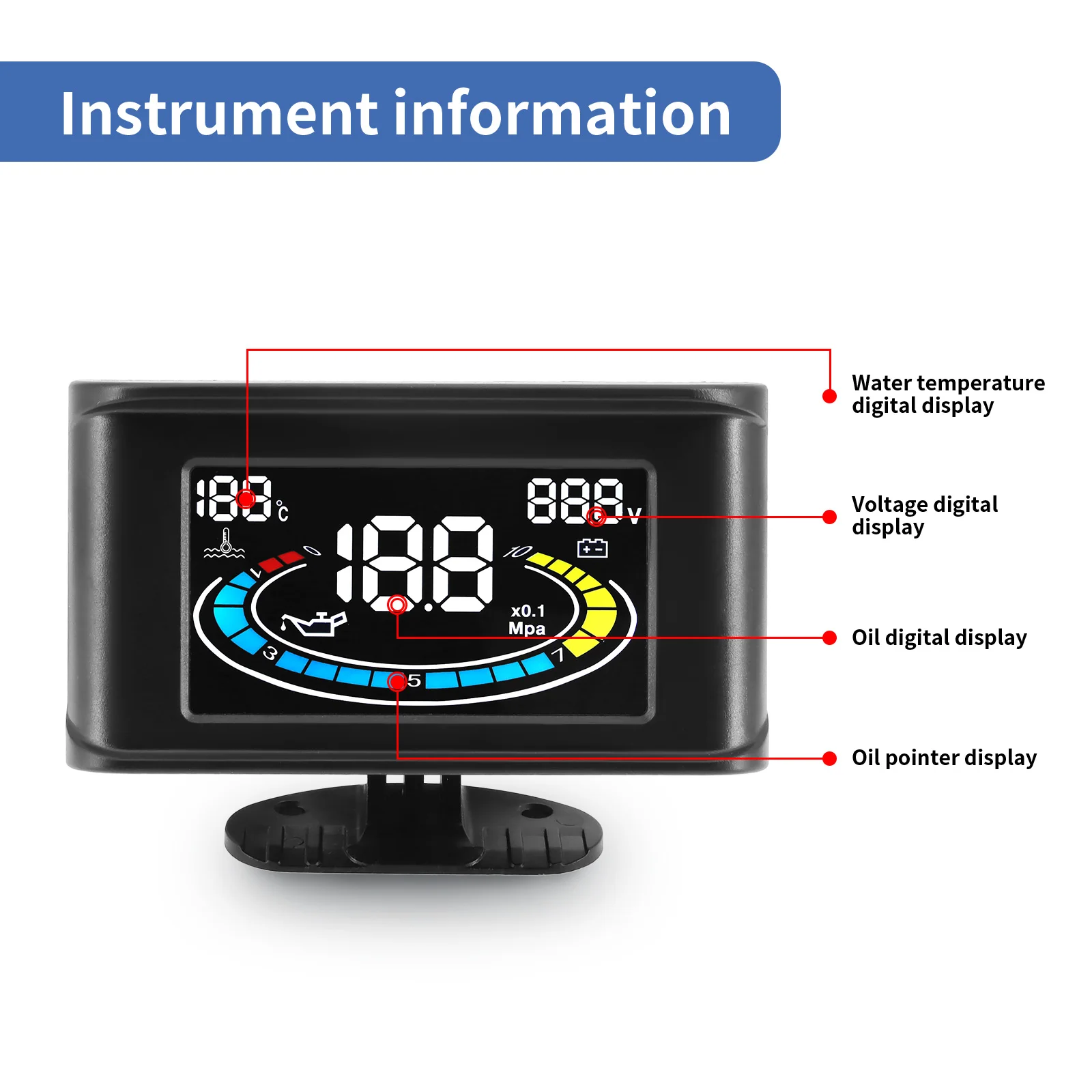 LCD 3In 1 universal Meters for Car Water Temperature/ Oil Pressure/ Voltmeter Multi-functional Instruments and Gauge 1/8 NPT