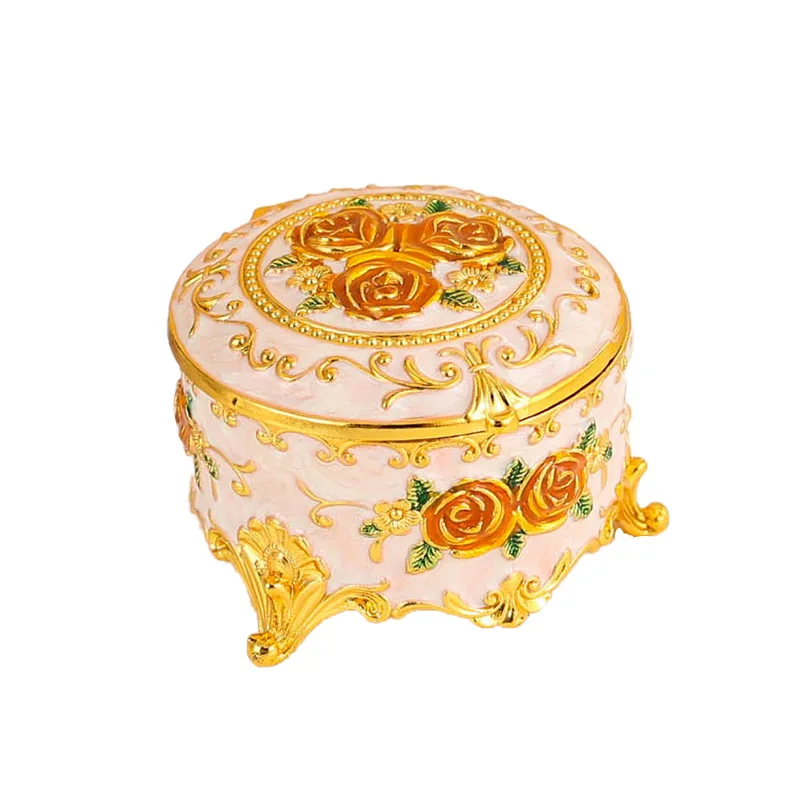 

European Vintage Metal Zinc Alloy Flower Curving Jewelry Box Rings Necklace Enamel Storage Organizer Craftwork Cute Wedding Gift