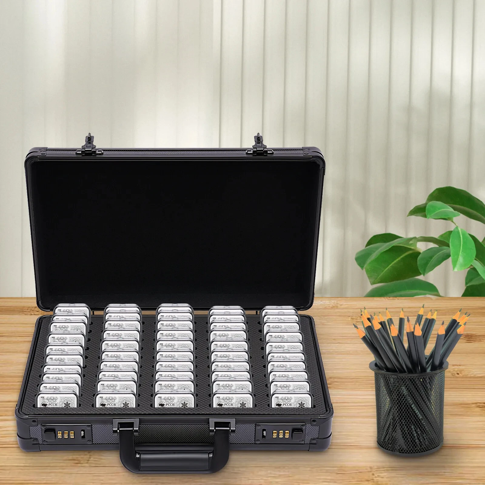 50 Slot Aluminum Coin Organizer Storage Box for 50 Coin Plates Boxes Coin Holders Coin Collection Supplies