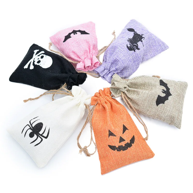 2022 Hot Sale Various Styles 10*15cm 10Pcs/Lot Halloween Party Favors Cotton Jute Bag Candy Drawstring Pouches Can Be Customized