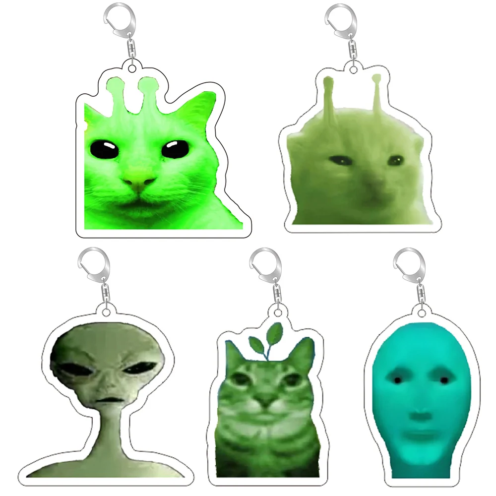 Zip Zap Alien Cat Funny Meme Keychain  Green Alien Cute Cats Key Ring Game Accessories  Bags Backpack Pendant Prop Jewelry Gift