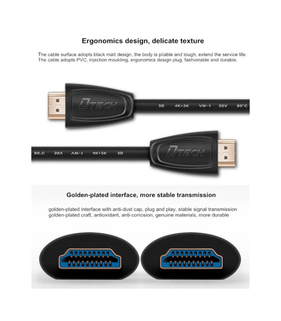 DTECH Gold Plated High Speed Kabel HDMI Cable for HDTV PS3 XBOX 3D LCD 1M