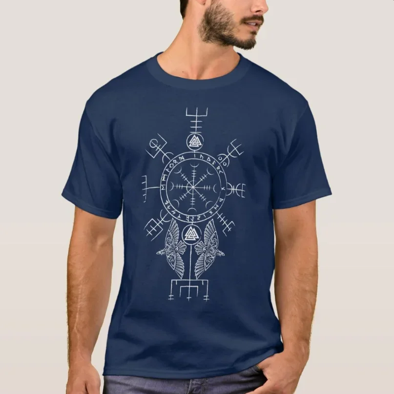 Norse Mythology Raven  Compass Vegvisir Rune T-Shirt Short Sleeve Casual 100% Cotton O-Neck Summer Mens T-shirt Size S-3XL