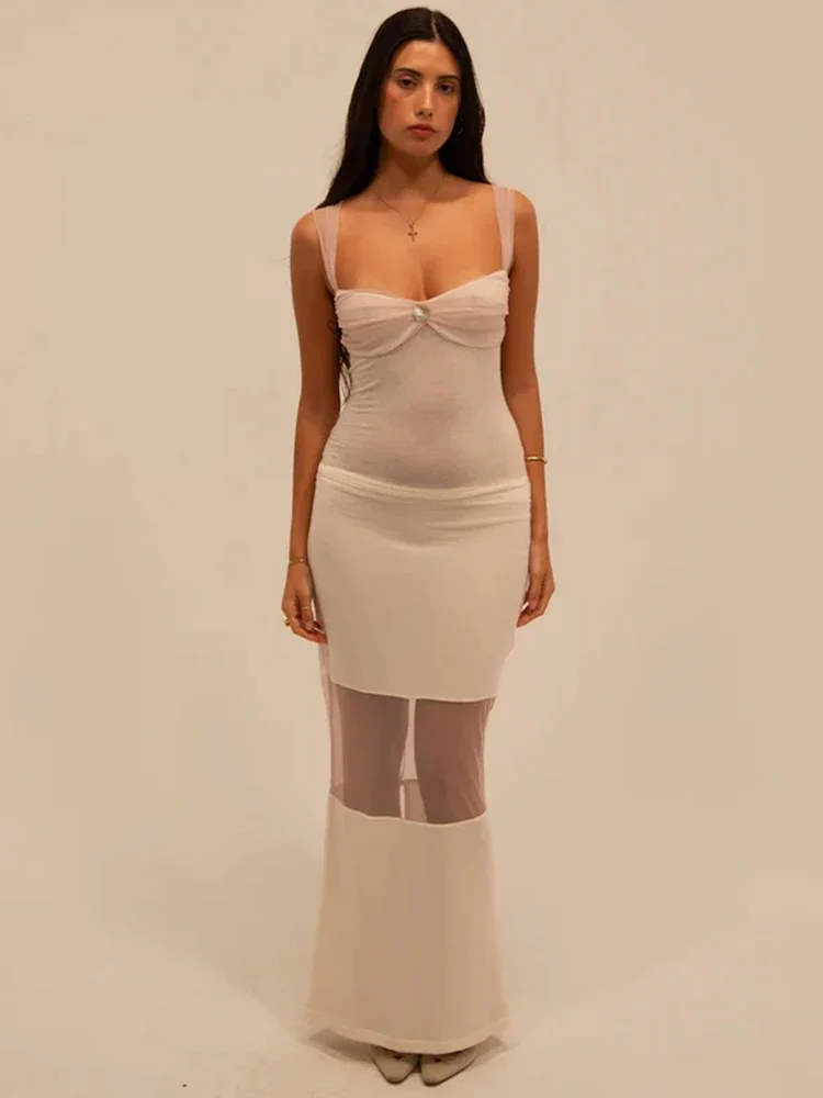 Ensemble deux pièces sexy pour femme, jupe transparente à col carré, nouvelle mode, 2024