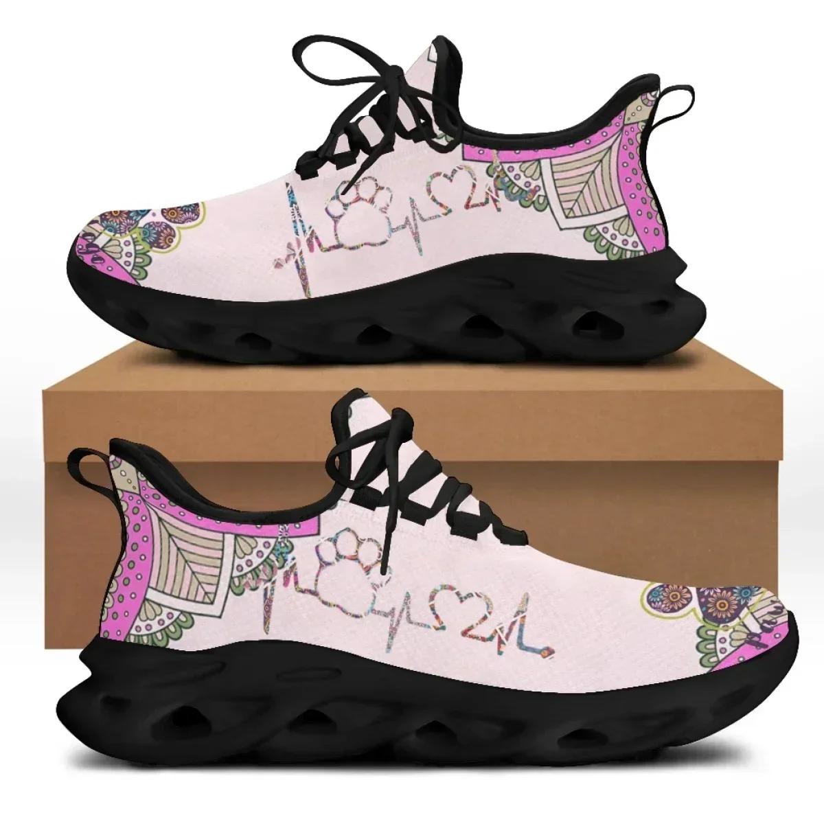 

Hot Dog Lifeline Print Women Sneakers White Black Bottom Cute Color Print Lightweight Lace-up Flats Zapatillas Mujer