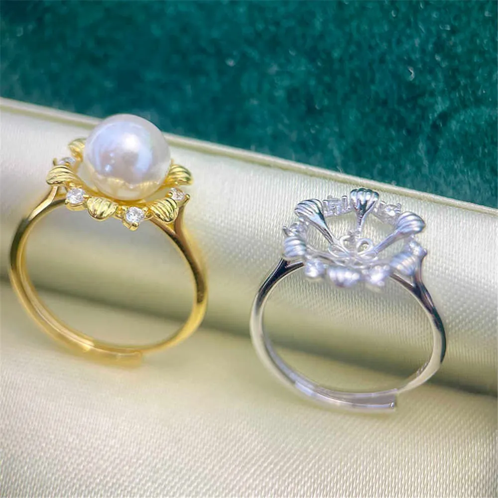 Solid S925 Sterling Silver Pearl Ring Settings Findings & Accessories - for Jewelry Making Bulk Wholesale Craft Supplies 8-10mm