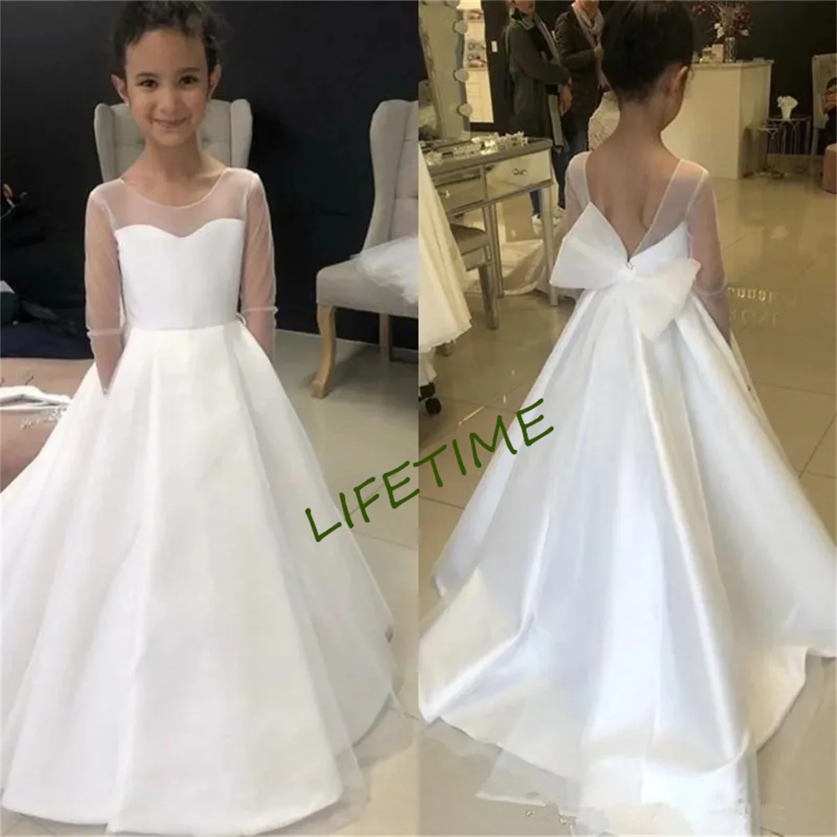 A-line Kids Flower Girl Dresses Tulle Spaghetti Straps Tuxedo Evening Dress Lace Appliques Ball Gown,Vestidos