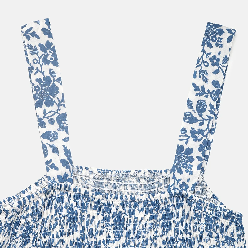 Women's Floral Square Neck Spaghetti Strap Smocked Waist Tiered Maxi Dress Summer Casual Flowy Daily Fashion Outfit