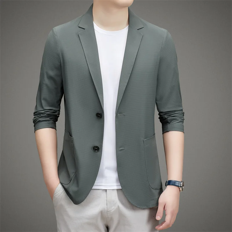 

Top Grade Spring and Summer Sunscreen Men's Casual Blazers Jackets 2023 New Arrival Thin Business Luxury Male Slim Suit Coats