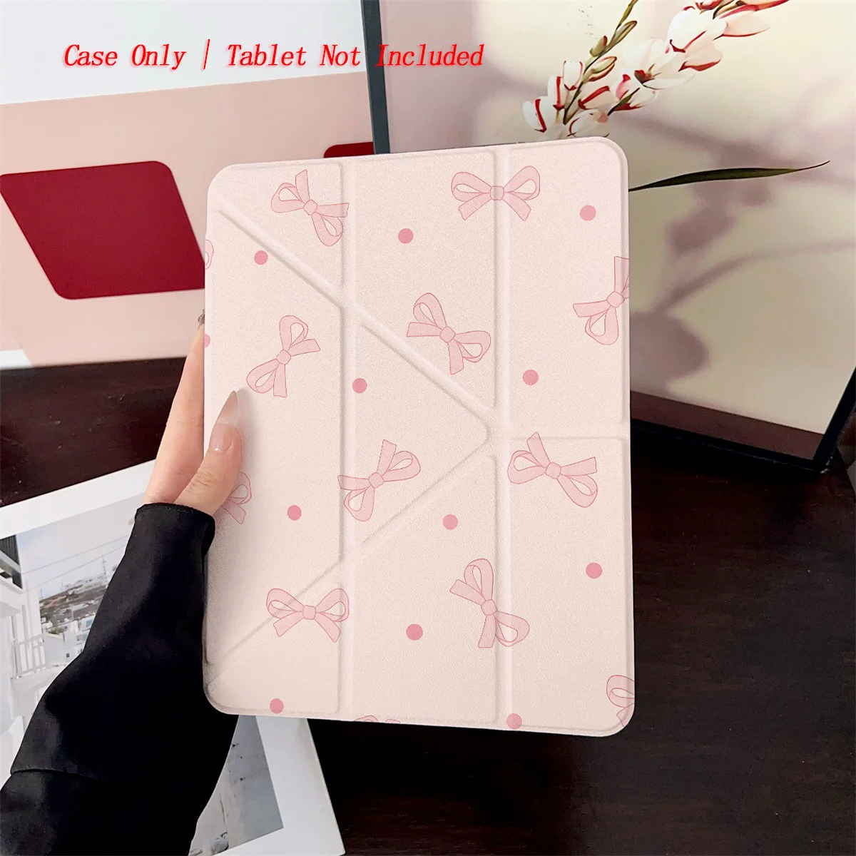 

Romantic Y-Fold Blush Pink Small Cute Bows Art Print iPad Case For Apple iPad Pro 12.9 Air 3 Mini 5 9th Gen Cover