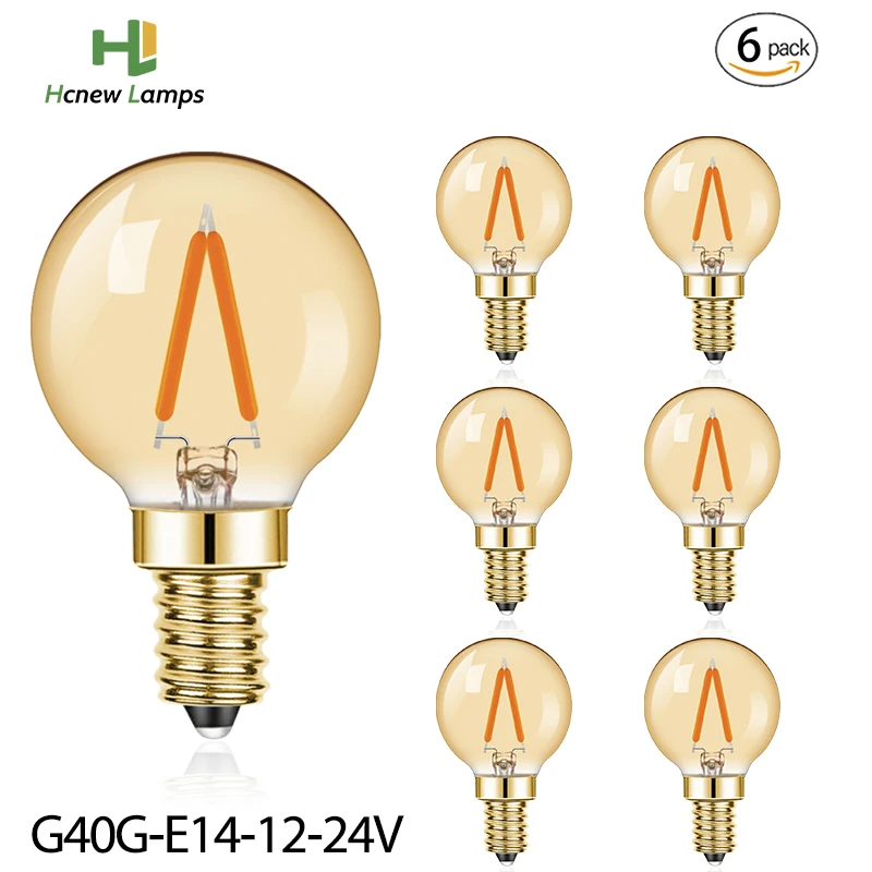 6PCS G40 1W Led Filament Globe Light Bulbs E14 DC12 24V 100lm High Lumen Warm White 2200K Dimmable Edison Bulbs For Pendant Lamp