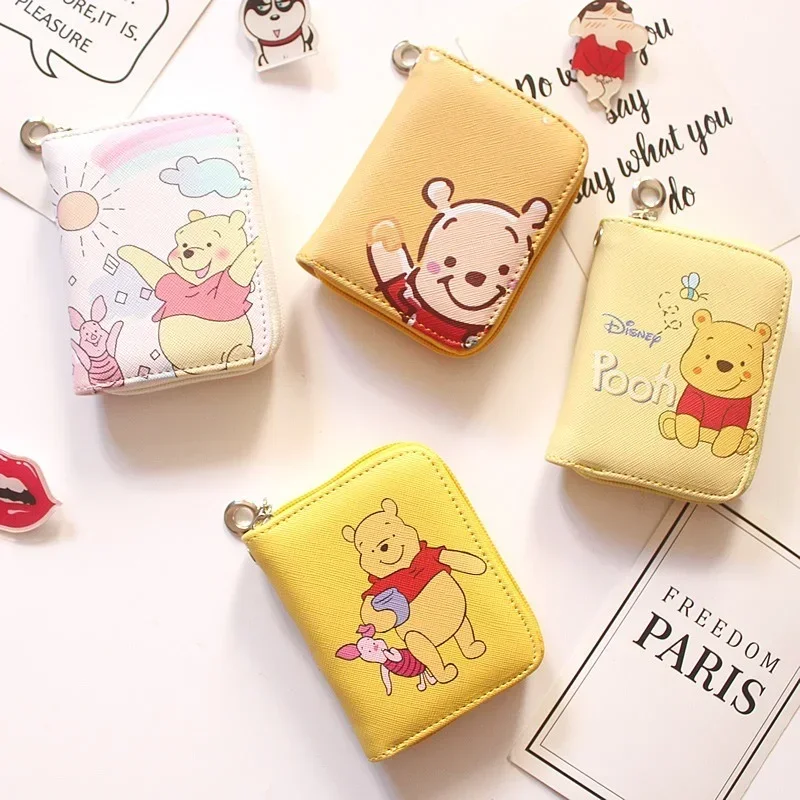 

Disney Pooh Bear, модный короткий прочный женский кошелек с несколькими слотами для карт, мультяшное изображение, повседневный мини-кошелек на молнии из искусственной кожи для девочек, подарки