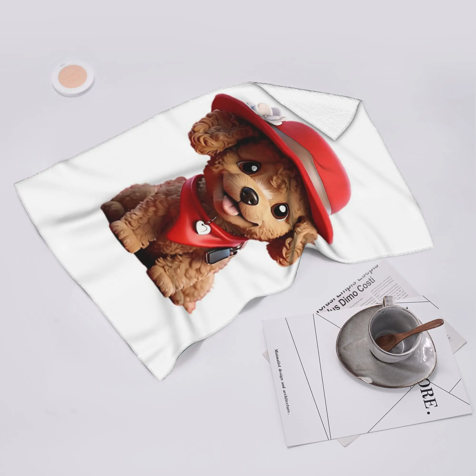 Custom Cute smiling cartoon Toy Poodle dog v2 Soft Face Towel Quick Dry Pool Bath Cotton Towels Absorbent