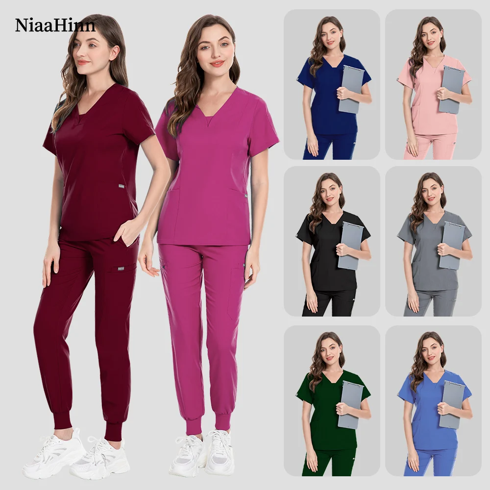 

Niaahinn, высококачественный медицинский костюм, женский хирургический халат, рабочий набор для бега, стоматологической лаборатории с карманами, ветеринарная униформа для кормления домашних животных