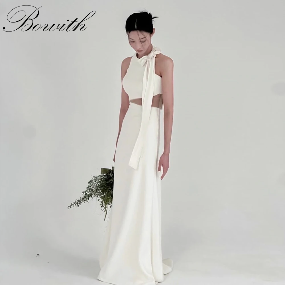 Bowith O-Neck Bow Korean Wedding Dresses Photo Shoot Floor-Length Customized Bridal Gown Wedding Reception Dresses Evening Dress