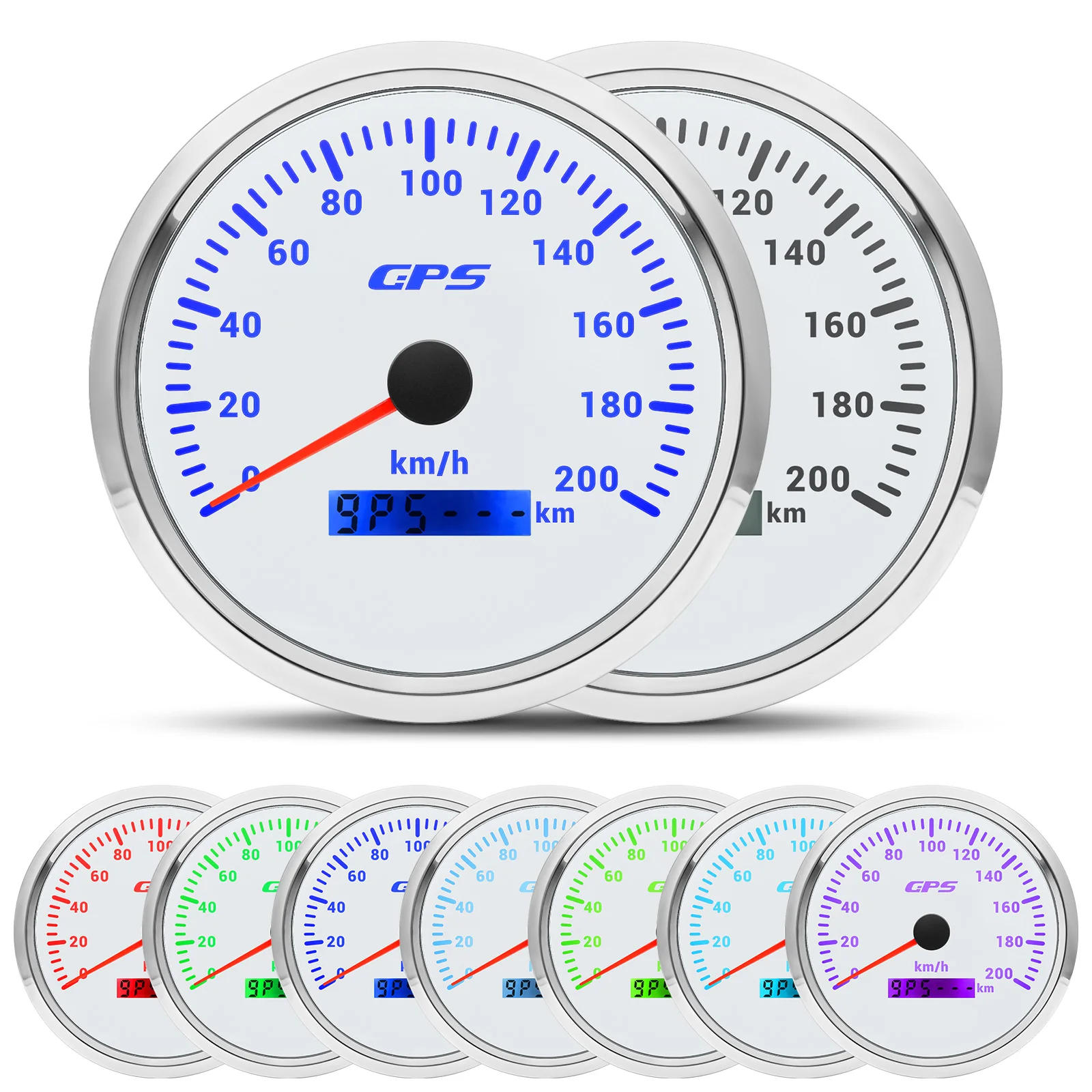 ZMFJH 110MM GPS Speedometer Gauge with Antenna 7 Color LED Pointer 120KMH,200KMH Speed Meter Mileage for Marine Boat Car 12V24V