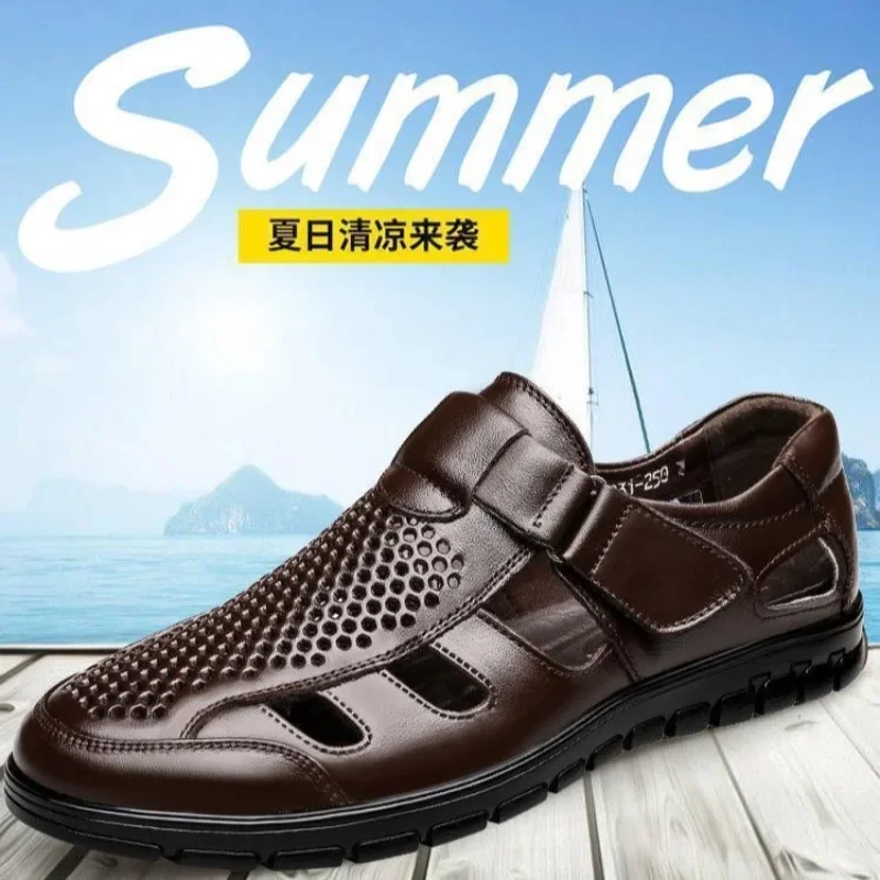 

Mens Sandals Summer Hollow Out Casual Platform Sandal Fashion Handmade Leather Sandals for Men Business Leisure Sandalias Hombre