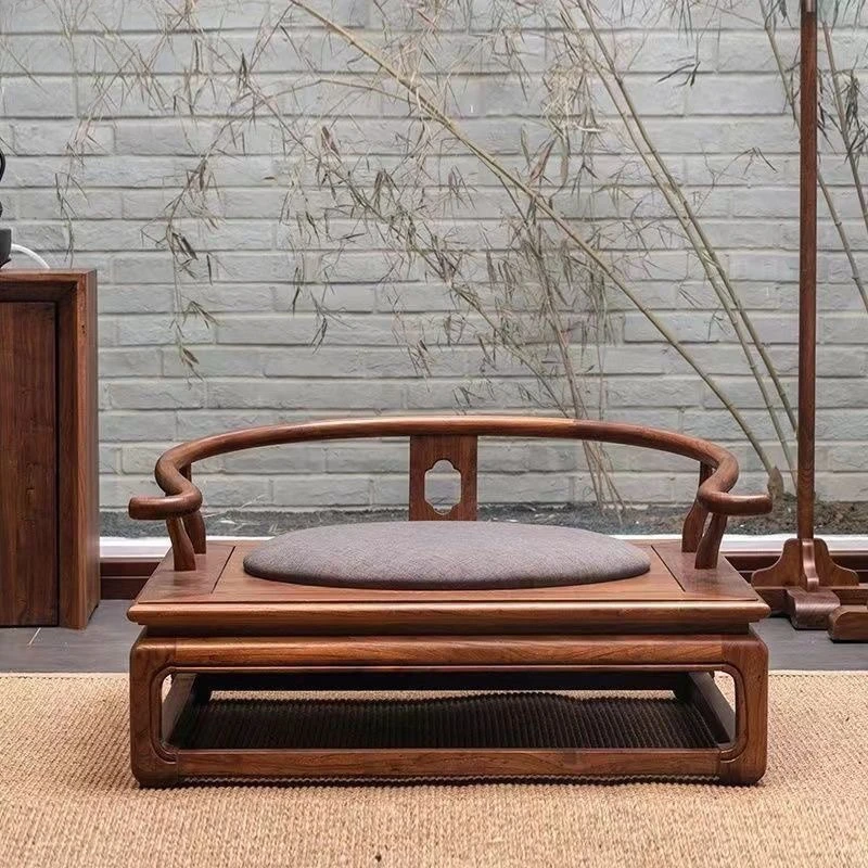 

New Chinese Zen chair, northern solid wood circle chair, single chair, cross-legged meditation bench, old elm wood