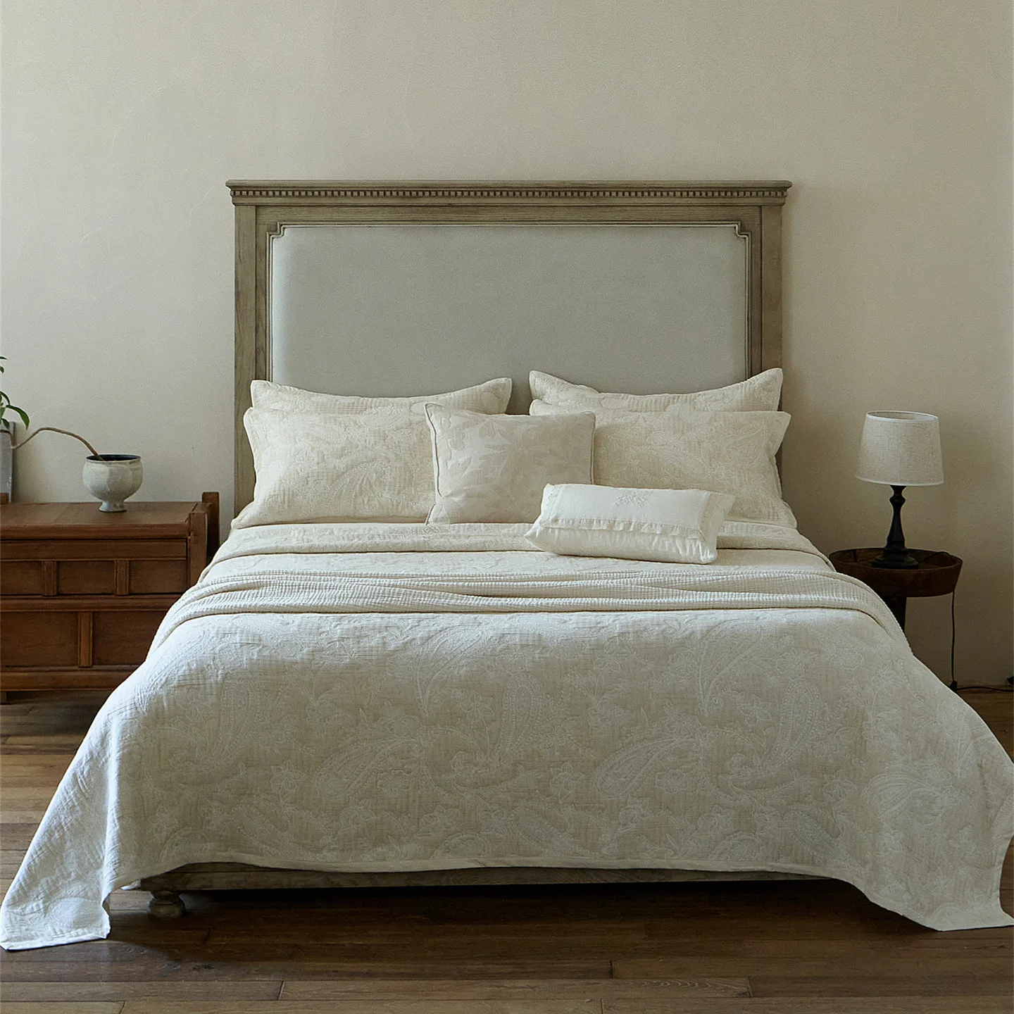 Japanese Style 3-Piece Quilt Set, Lightweight Breathable Cotton Linen Bedding, Vintage Solid Color Boho Bedspread, Home Decor