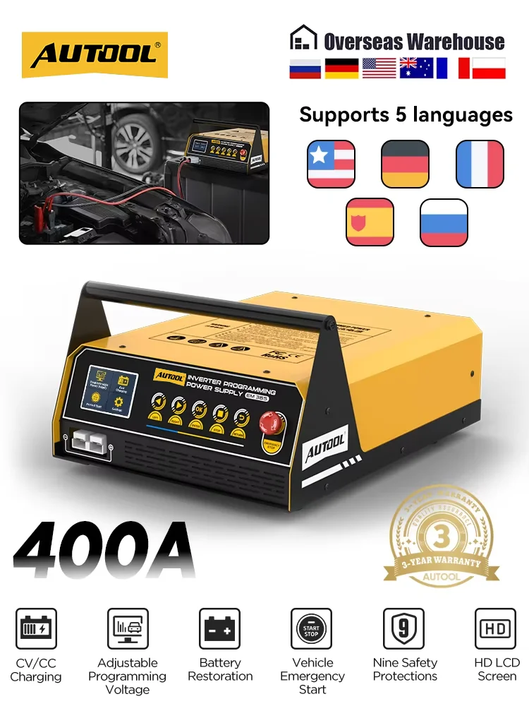AUTOOL 400A Programmierbares Netzteil & 12V Batterieladegerät & Auto-Starthilfe Spannungsregler Transformator 220V EM365