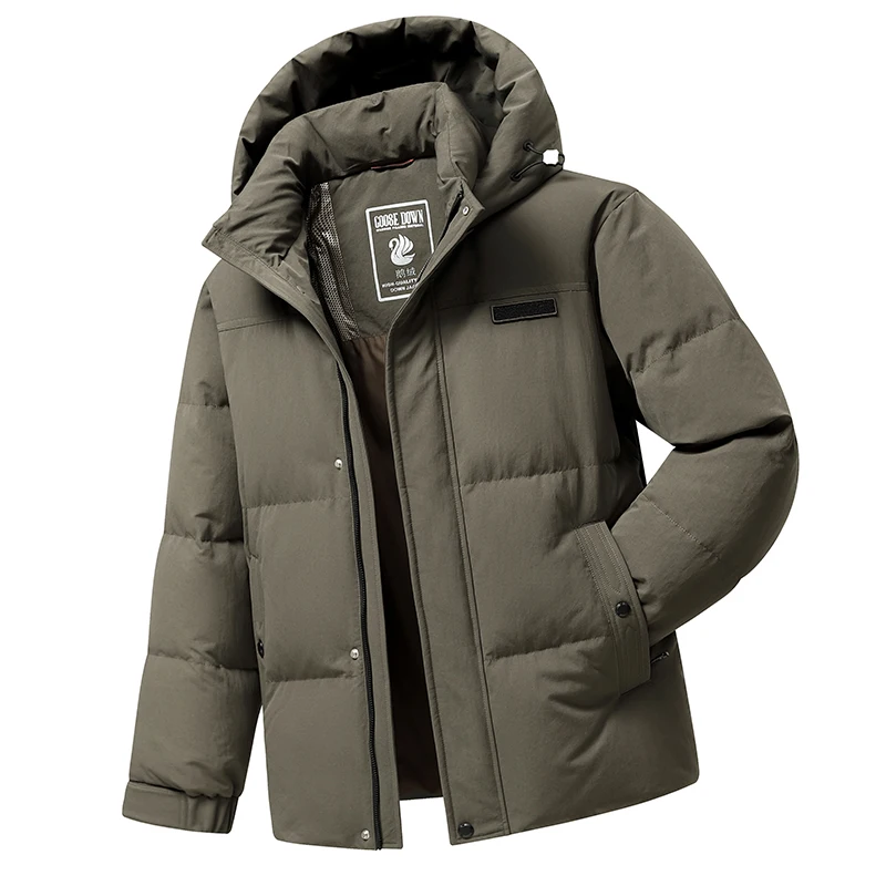 Classic Men's Outdoor Hooded Goose Down Jackets 2026 Winter Short Style Hat Detachable Puffer Coats Streetwear Thick Warm Parkas
