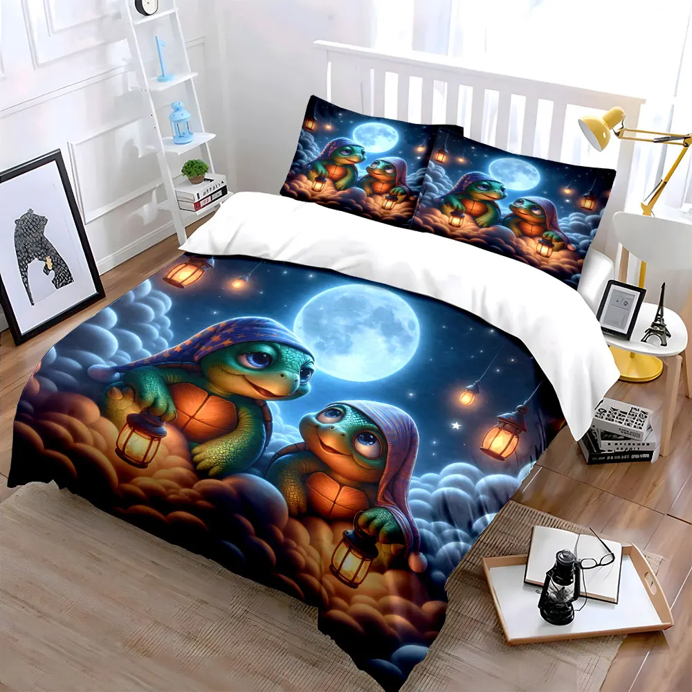 Turtles in dreamy night sky Print Bedding Set 1 Duvet Cover 2 Pillowcases for Adult and Children Luxury Gift Full Size