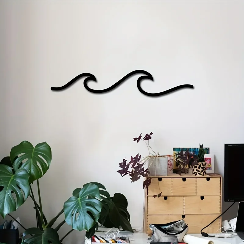 HelloYoung Metal Wave Art Sign Wall Decor Ocean Wave Wall Hanging Minimalist Lines Iron Crafts Metal Wall Hanging for Office