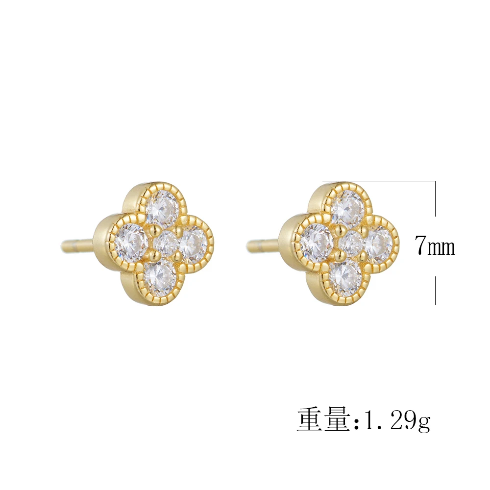 Four Leaf Clover stud earrings 925 Sterling silver 14k gold plated earrings Delicate Cubic Zirconia jewelry Fashion for Women