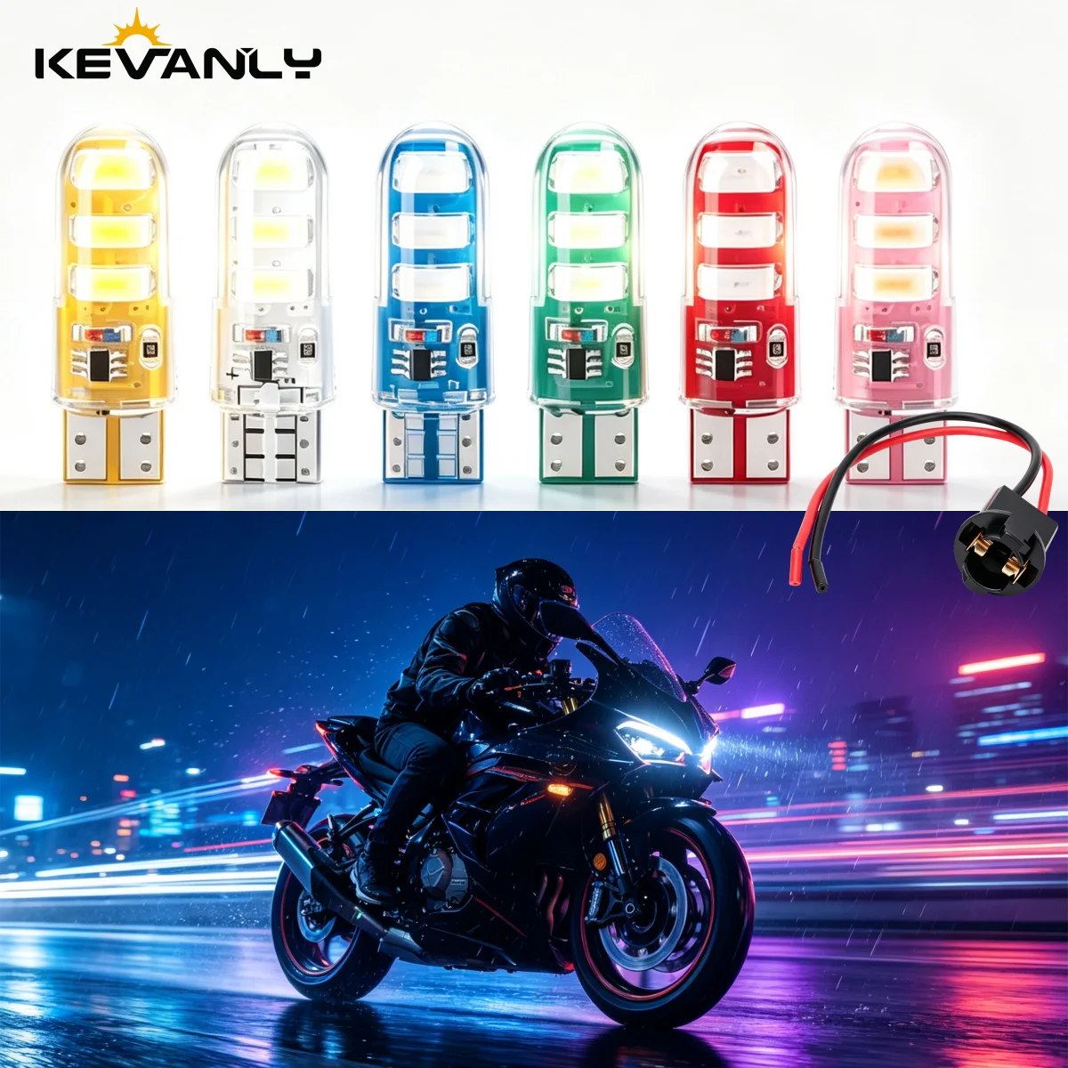 2pcs T10 With Wiring Socket 5630 6LED Lamp Motorcycle Auxiliary Position Marker Light Constant & Strobe Flash Mode DC12V White