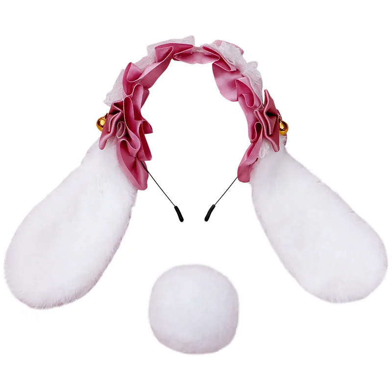 Lolita hoofdband pluche konijn konijnenoren haar hoepel meisje Halloween kostuum cosplay partij hoofdtooi zoete strik haaraccessoires