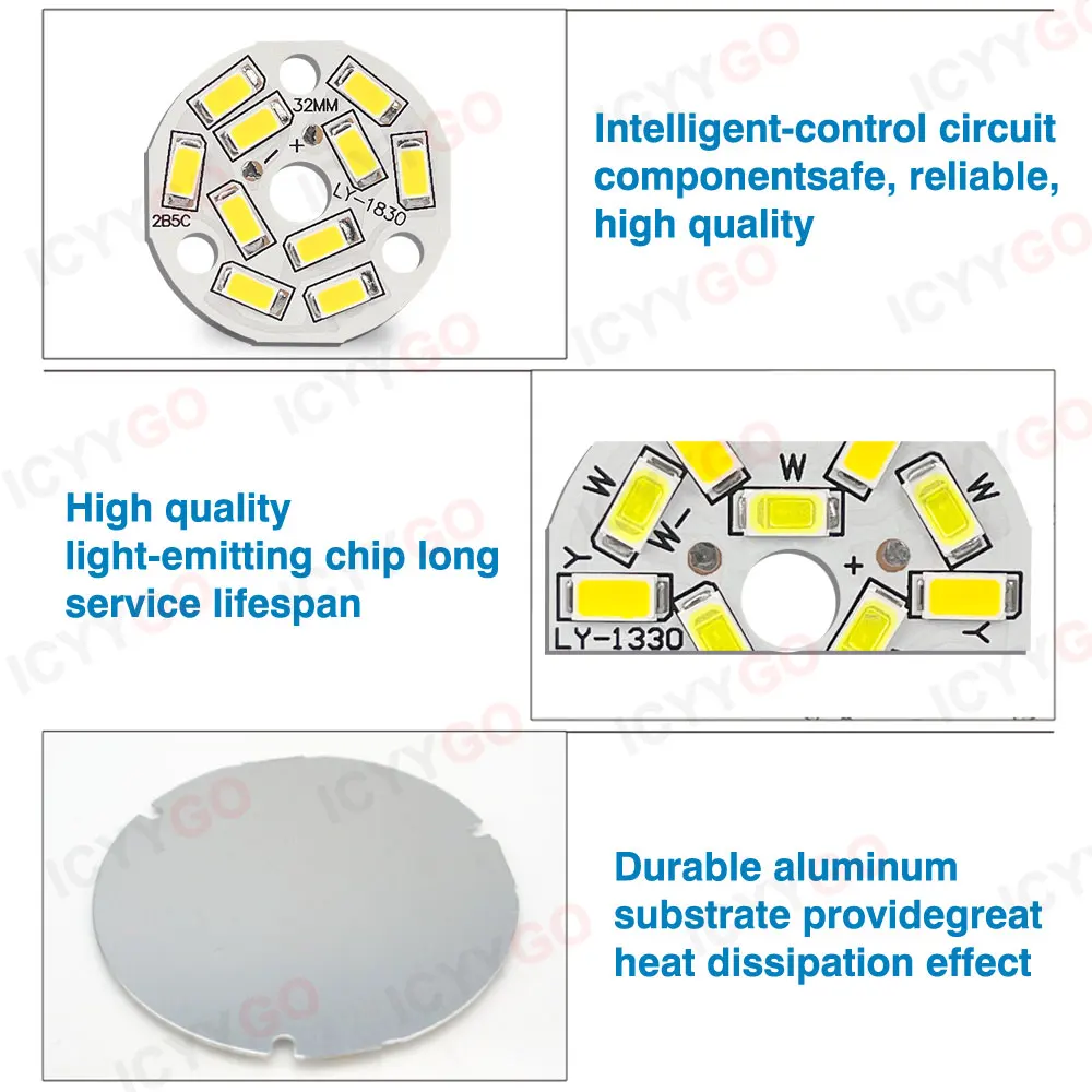 10 قطع 9 واط 7 واط 5 واط 3 واط 2 واط SMD 5730 LED PCB مصدر ضوء لوحة ضوء الألومنيوم 20 مم 23 مم 50 مم لمبة LED صغيرة لوحة ضوء بديلة #2