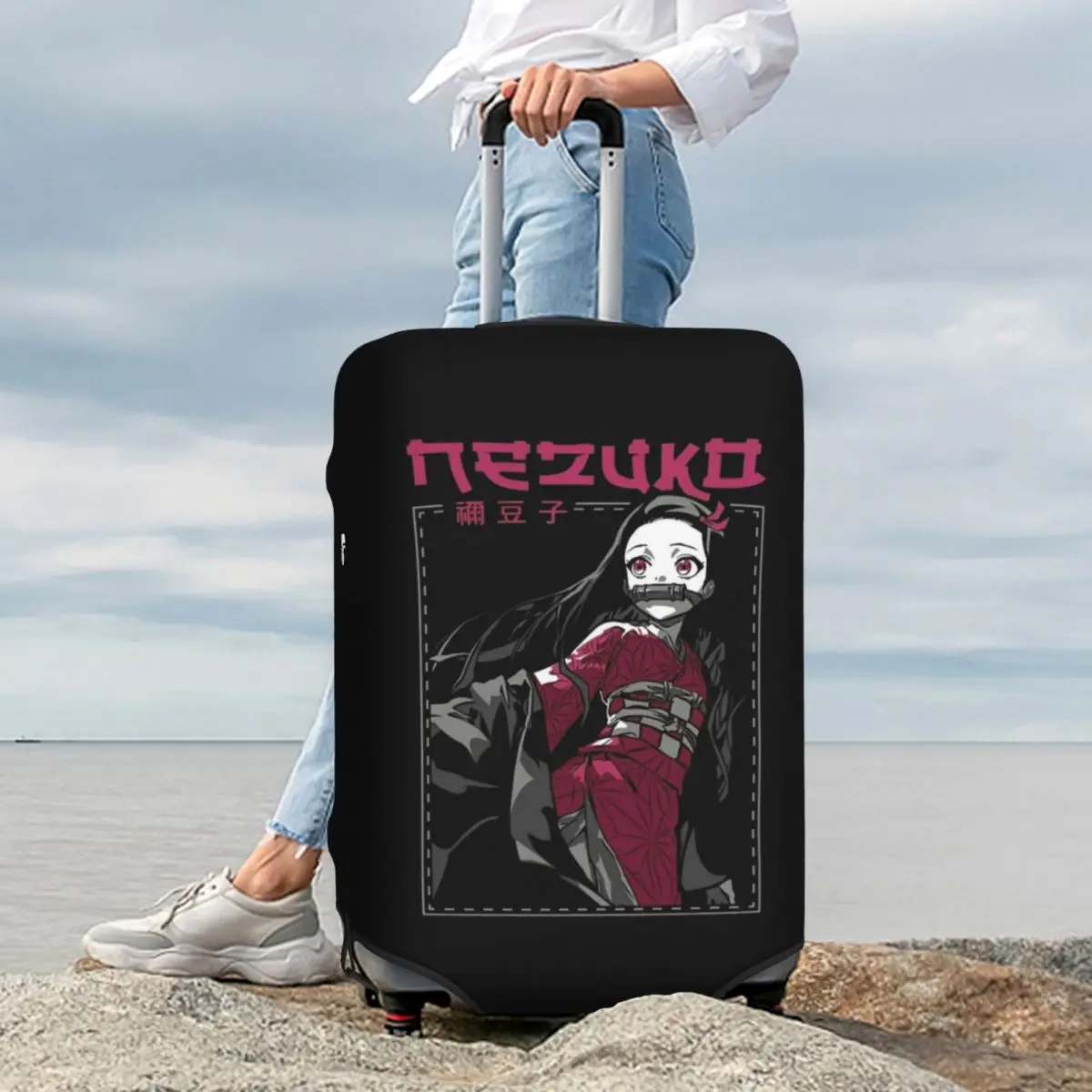 

Nezuko Kimono Demon Slayer Kimetsu No Yaiba Anime Suitcase Cover Protection Elastic Luggage Protector Covers for 18-32 Inch