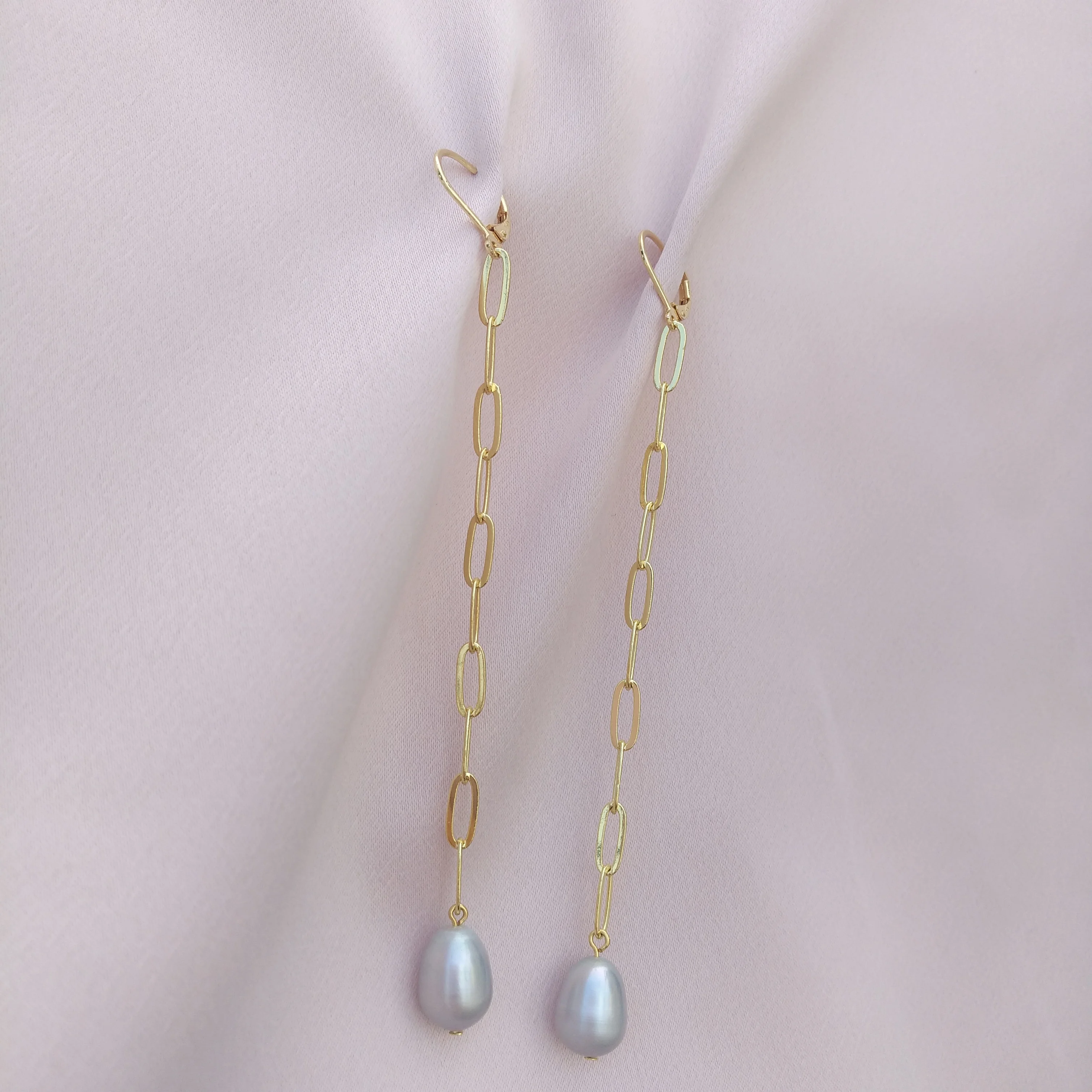 Charming Design Natural South Sea Gray Oval Pearl Long Earrings Hook For customization, size, length, please contact